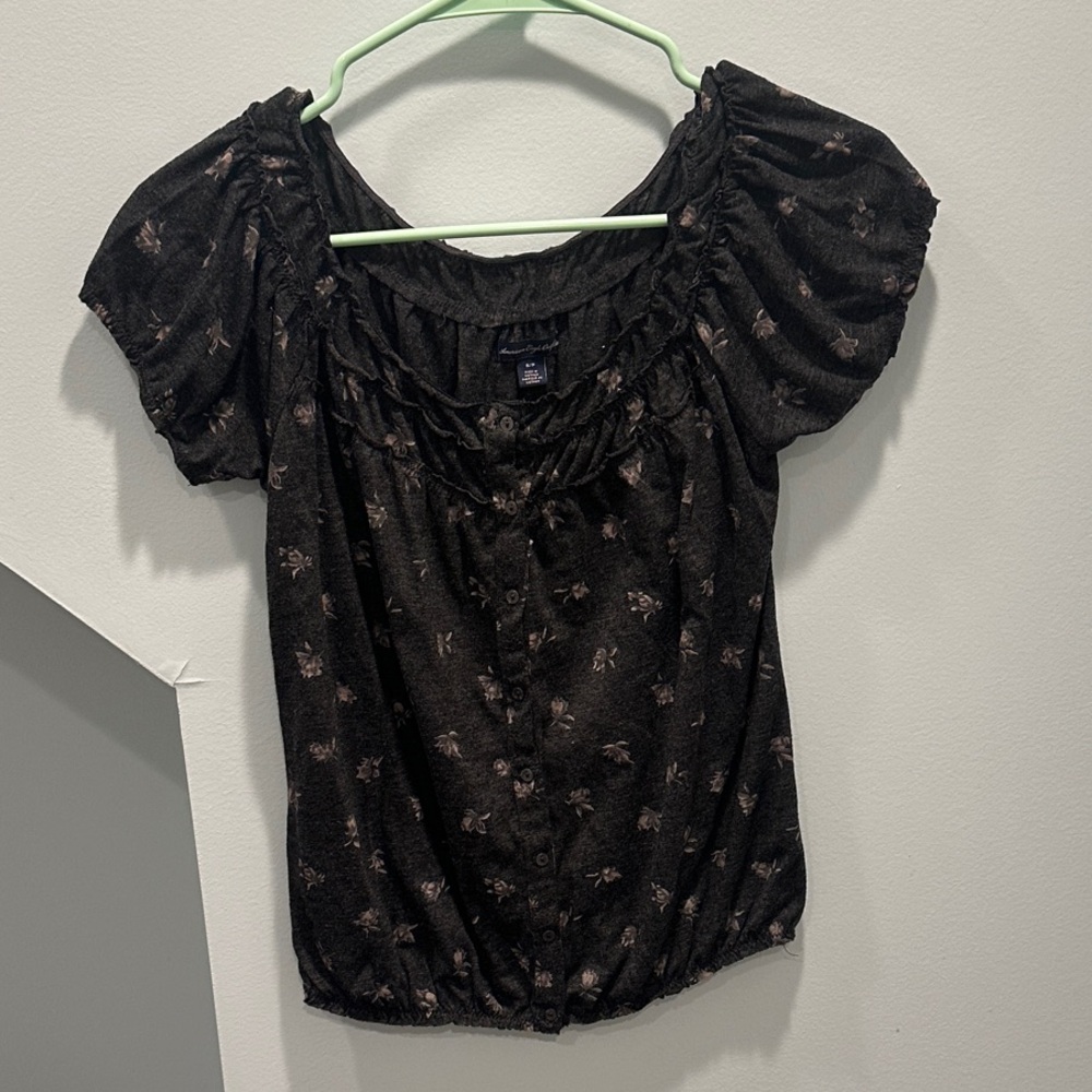 American Eagle Outfitters Black Floral Blouse